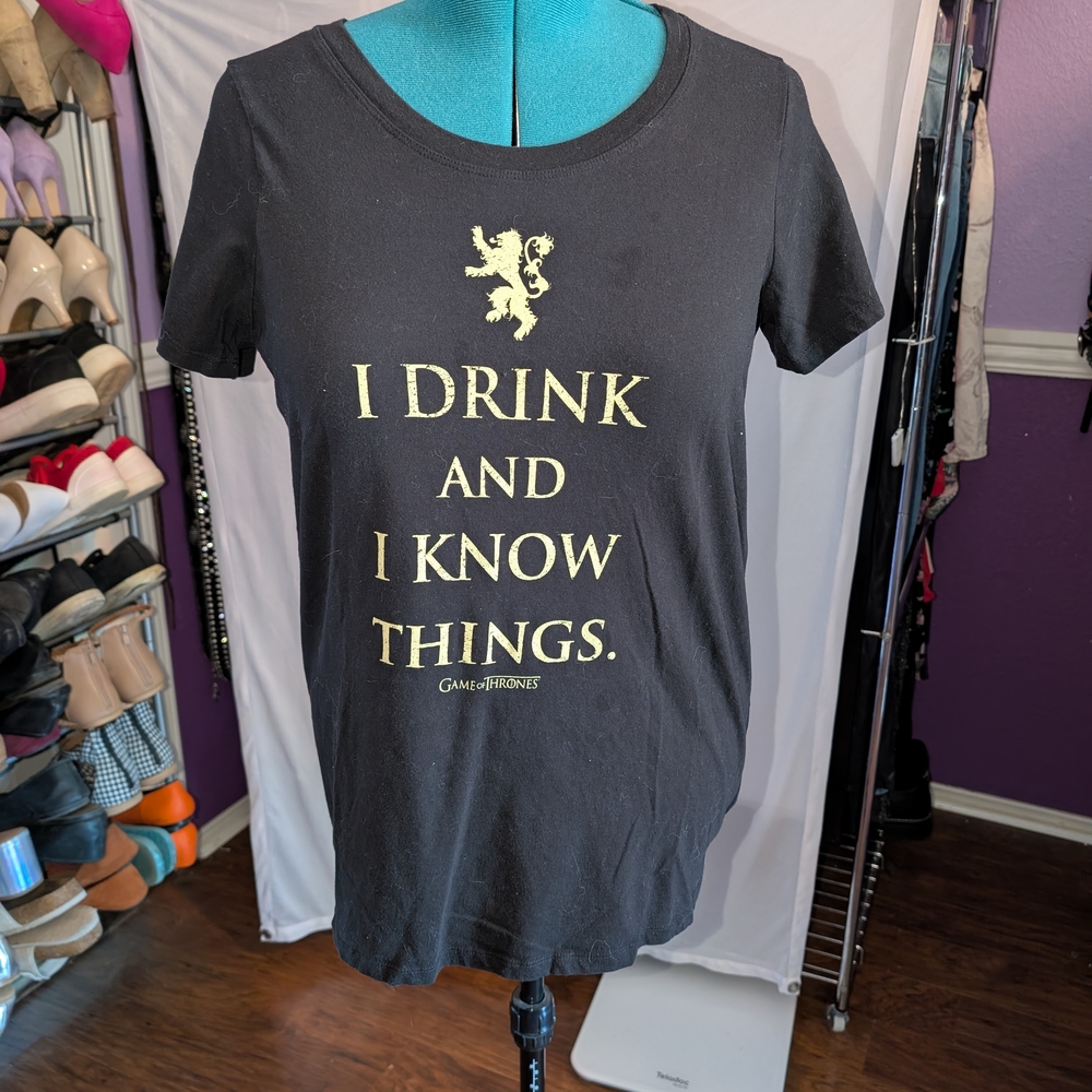 Black Graphic Tee with Gold Text